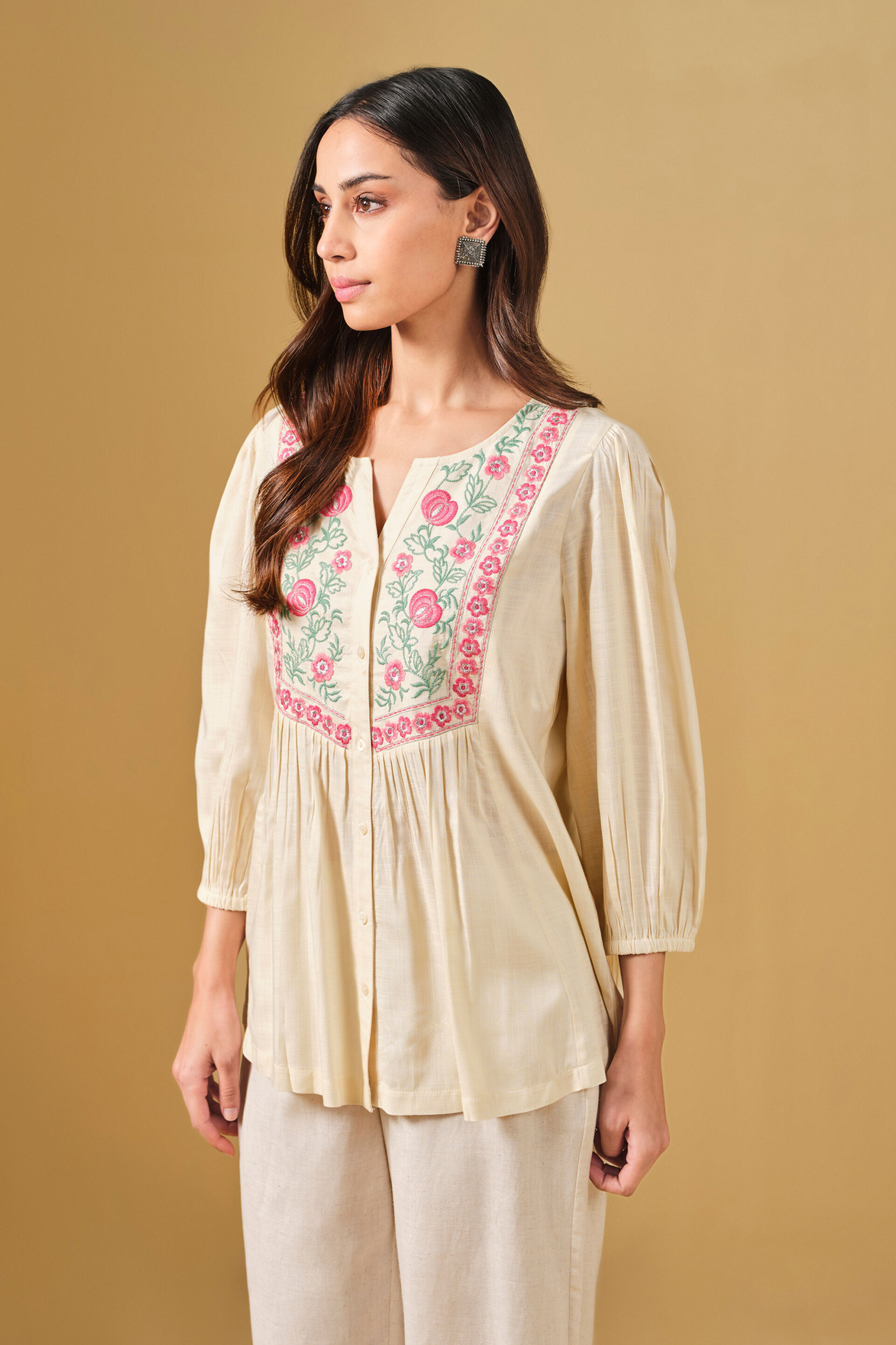 Off White Embroidered Viscose Top, Off White, image 5