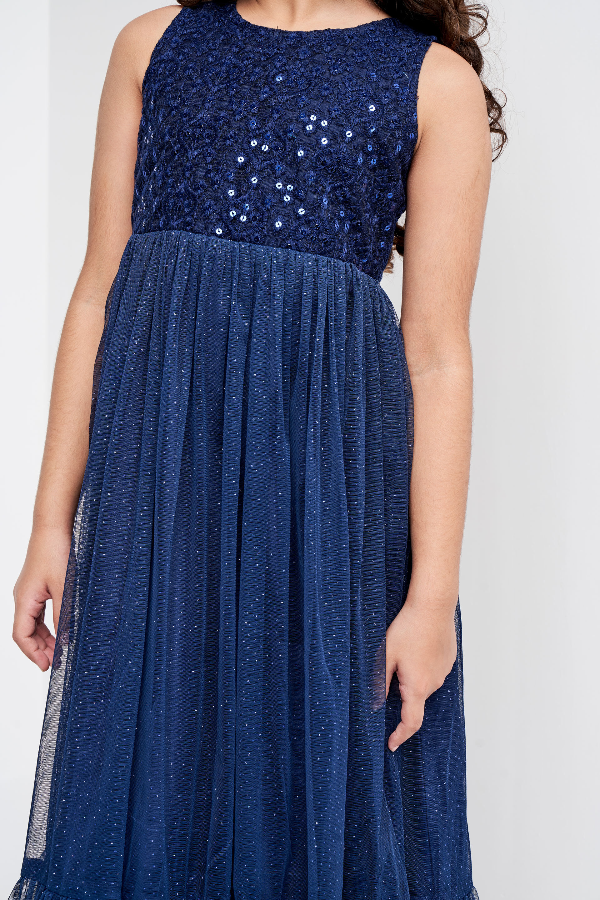 Indigo Solid Flounce Gown, Indigo, image 6