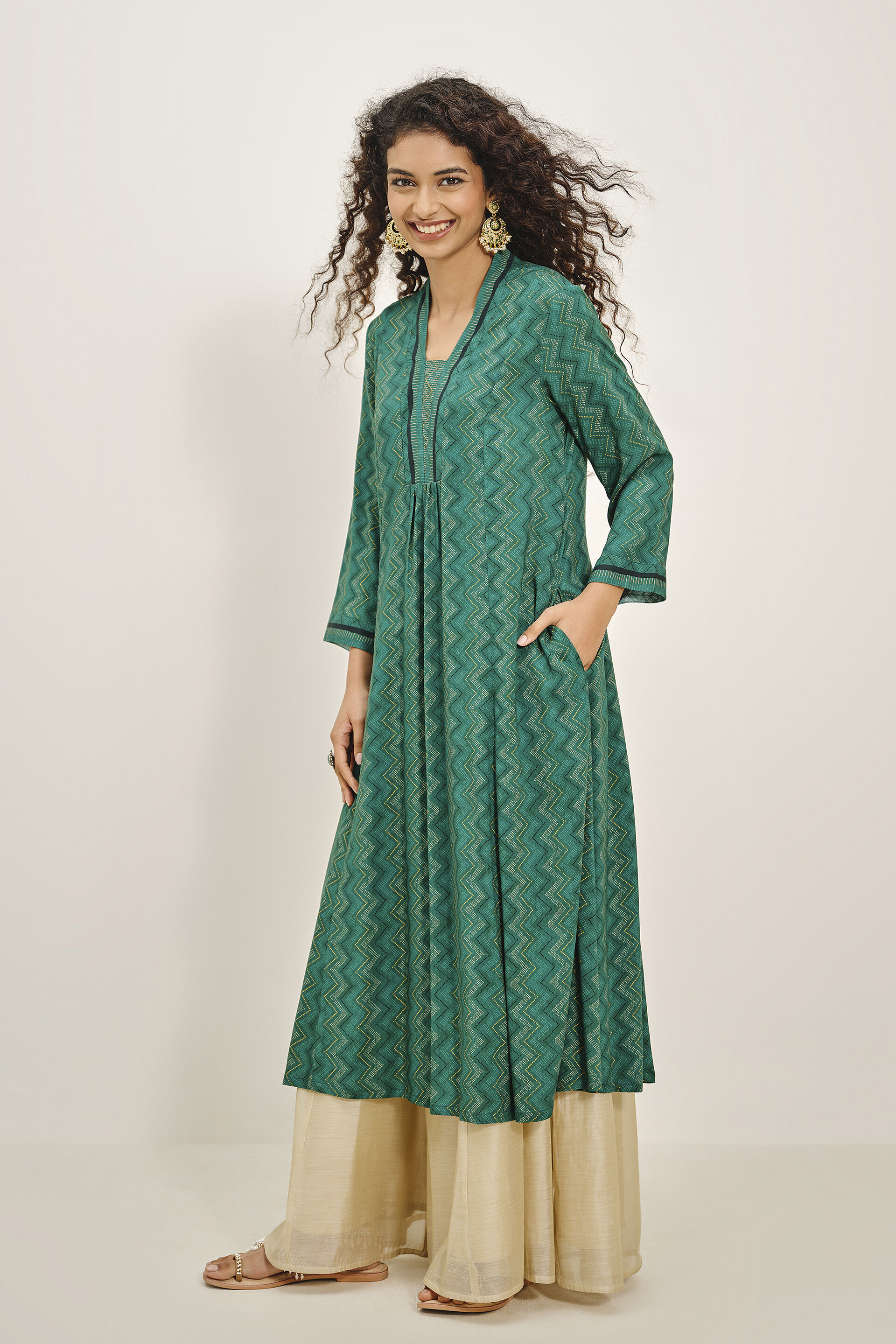 Parna Green Kurta, Teal, image 2