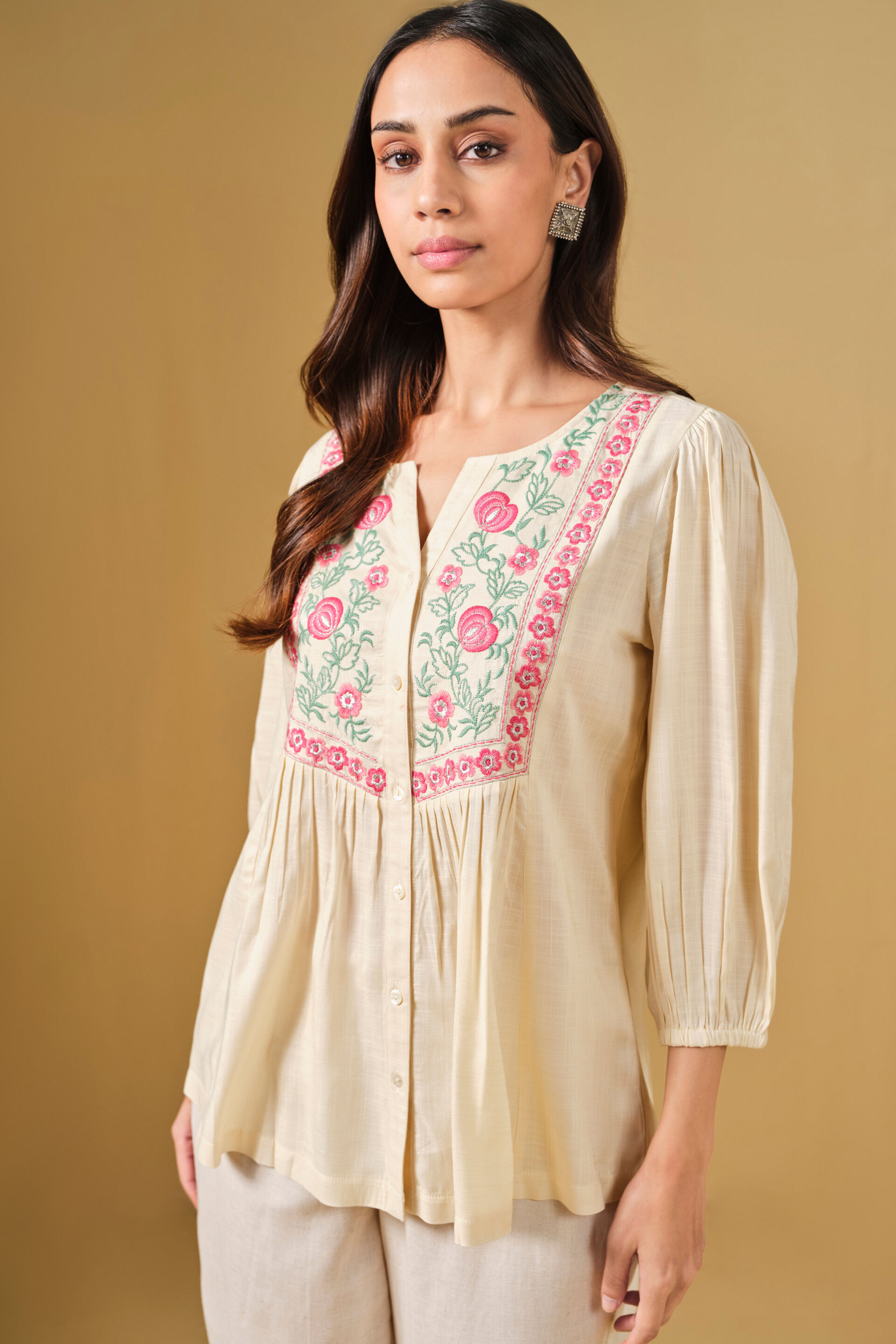 Off White Embroidered Viscose Top, Off White, image 4