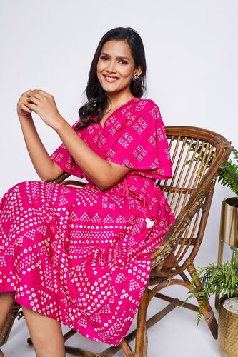 1 - Dark Pink Ethnic Motifs Fit & Flare Dress, image 1