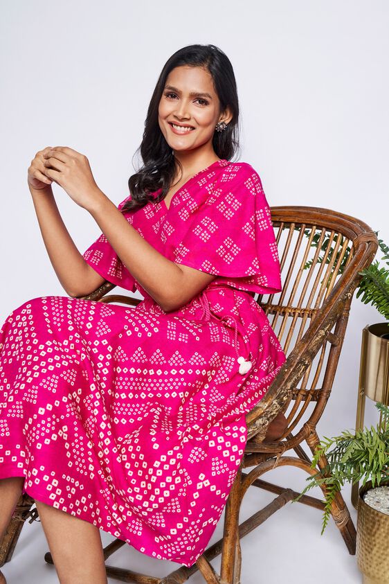 1 - Dark Pink Ethnic Motifs Fit & Flare Dress, image 1