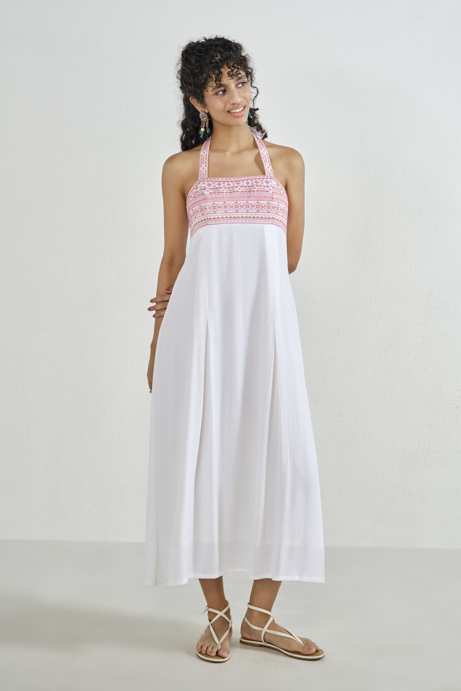 Buy White Blossom Embroidered Halter Dress Online In India at Global Desi  S26S414DR_OFF_WHITE