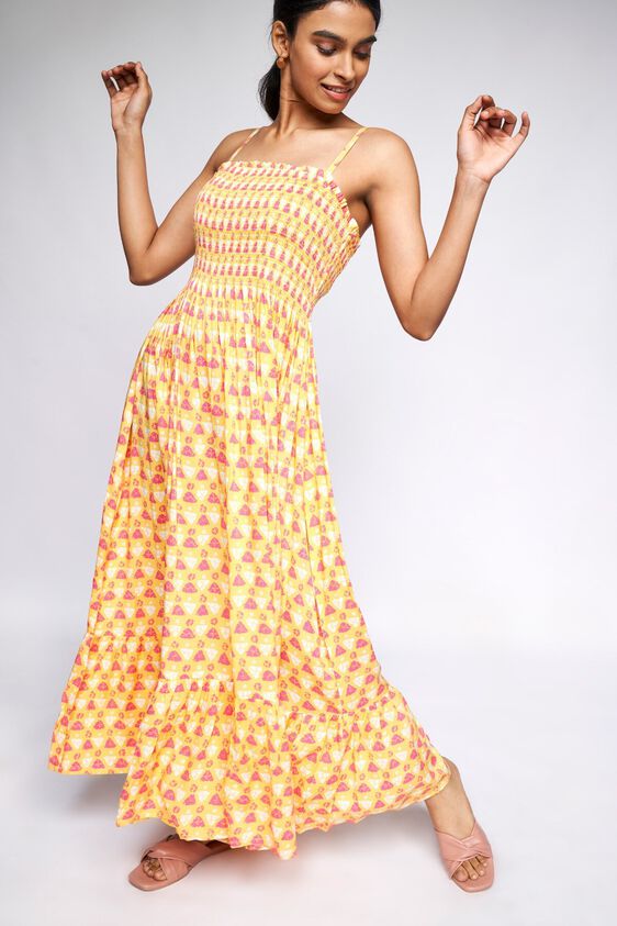 1 - Mustard Geometric Fit & Flare Gown, image 1