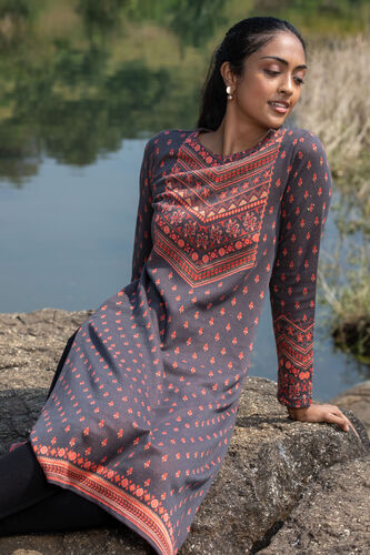 Brown Jacquard Straight Slip-On Kurta, Brown, image 1