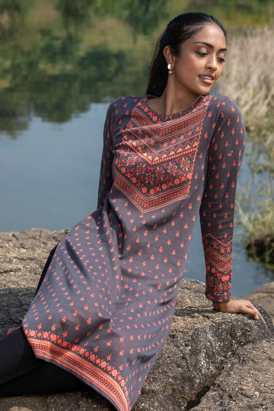 Brown Jacquard Straight Slip-On Kurta, Brown, image 1