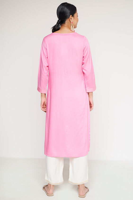 Solid Embroidered Straight Kurta, Pink, image 4