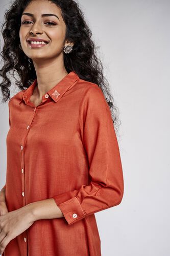 6 - Burnt Orange Solid Embroidered Shirt Style Top, image 6