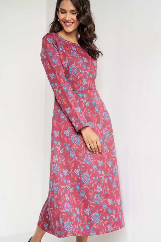 Coral Jacquard Flared Slip-On Dress, Coral, image 3