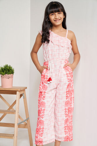 Coral Floral Tassel Straight Jumpsuit, Coral, image 3