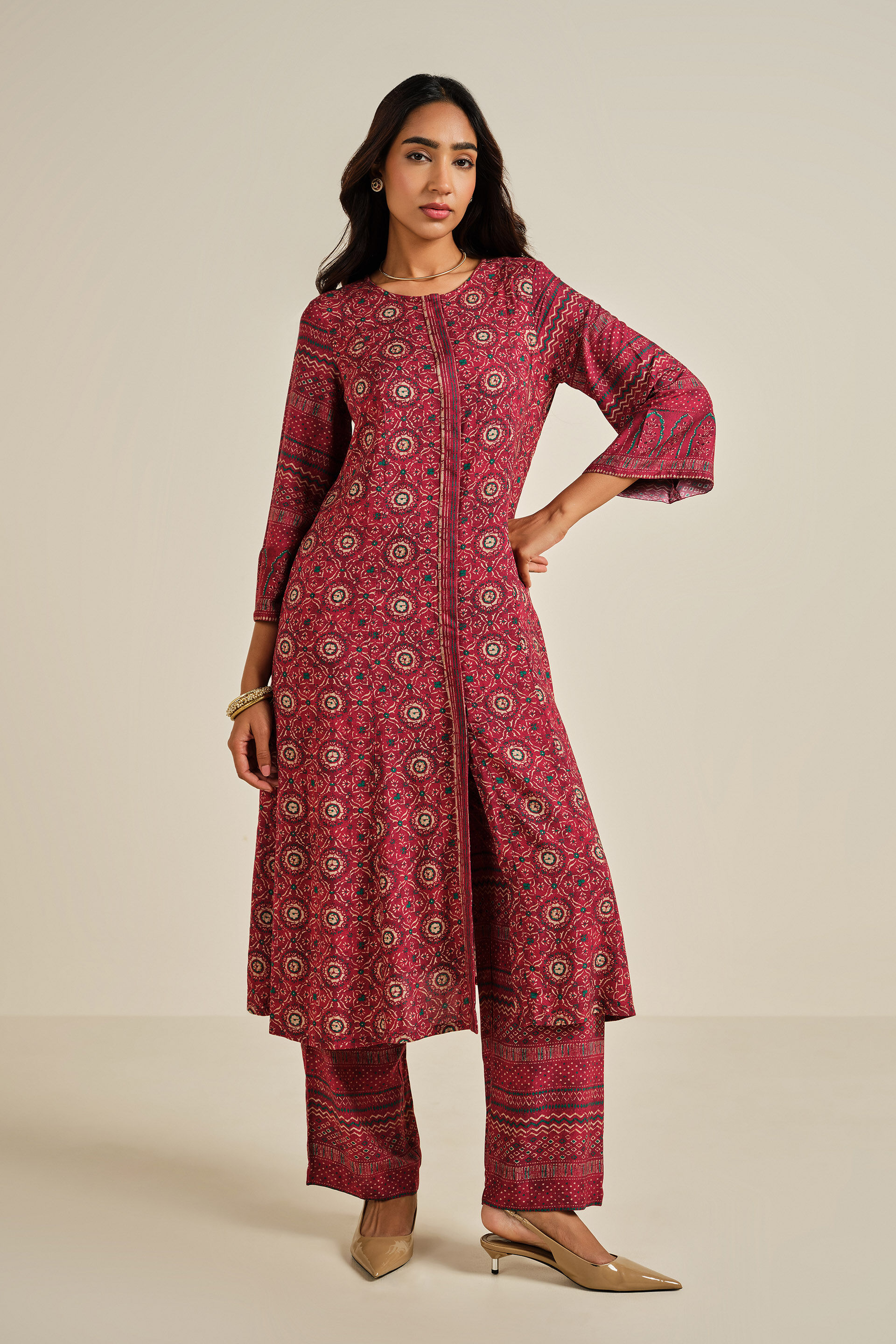 Berry Beat Kurta Set, Wine, image 2