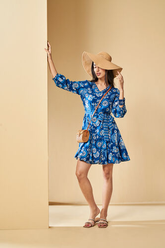 Ikat inspired Cotton Dress, Blue, image 2