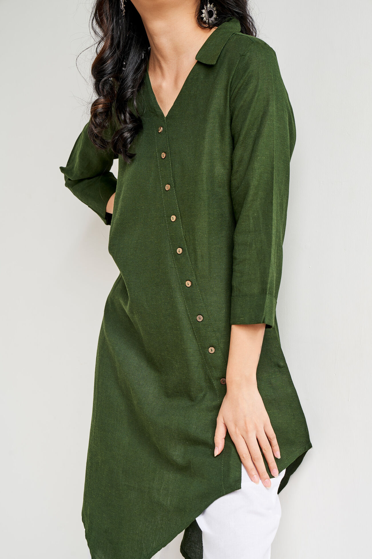 Solid Asymmetric Tunic, Olive, image 5