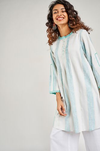 7 - Aqua Striped Embroidered Fit And Flare Dress, image 7
