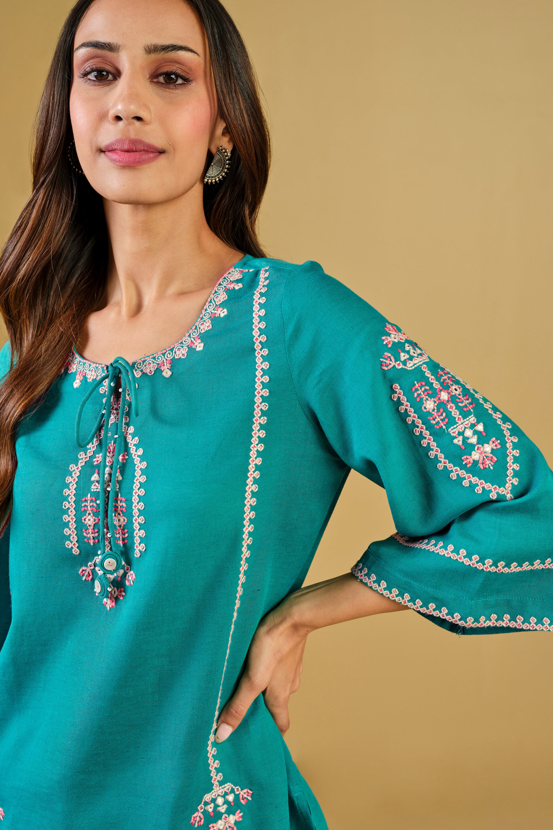 Aqua Viscose Linen Top, Aqua, image 5