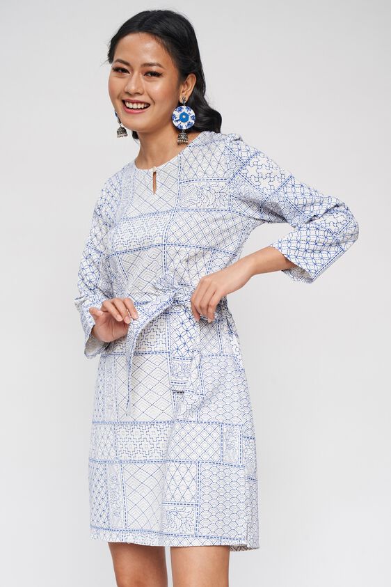 5 - White Graphic Printed A-Line Dress, image 5