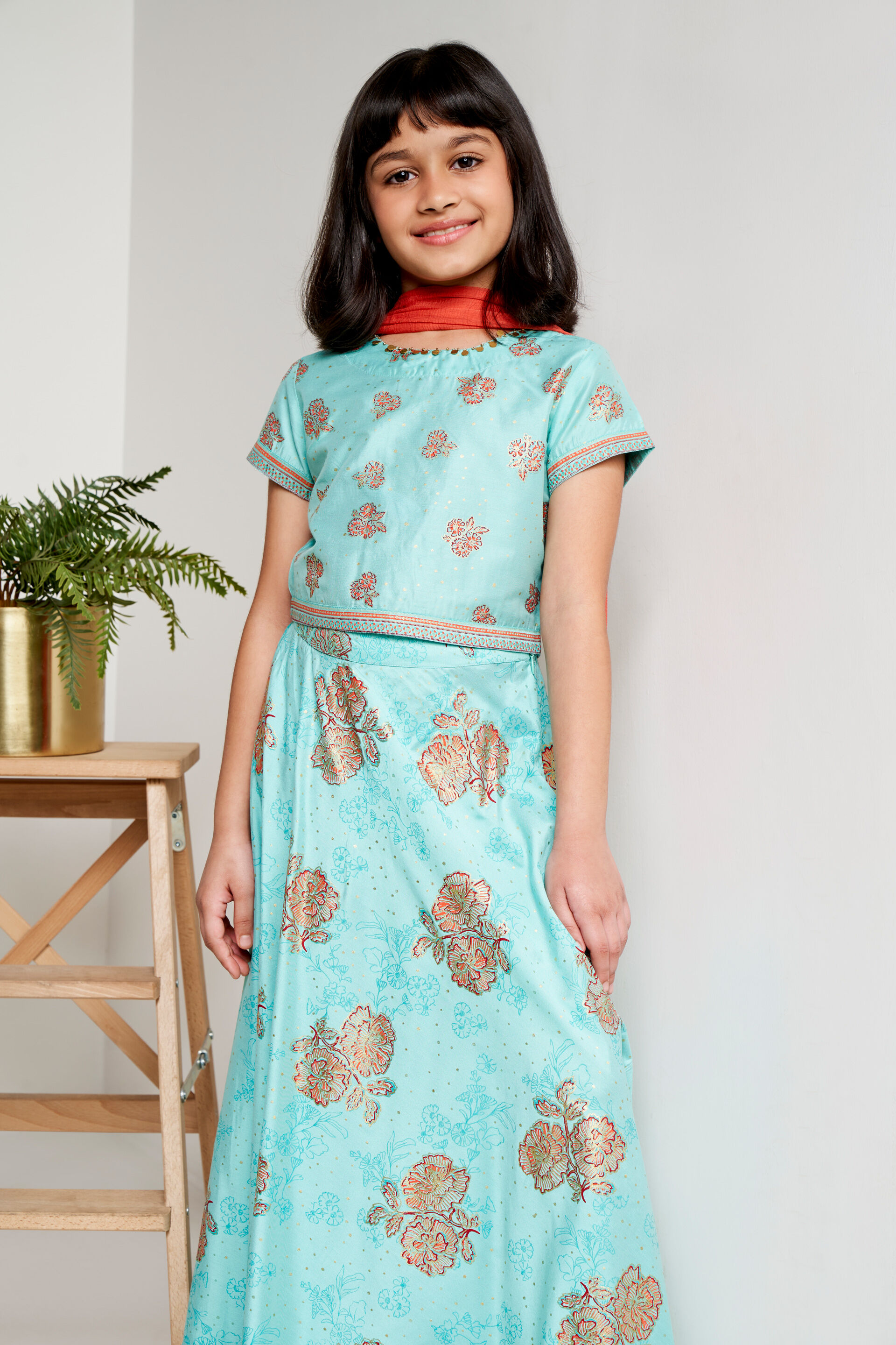 Light Blue Ethnic Motifs Cropped Set, Light Blue, image 2
