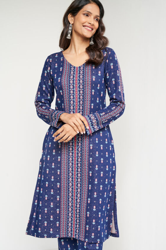 Navy Jacquard Straight Slip-On Suit, Navy Blue, image 2