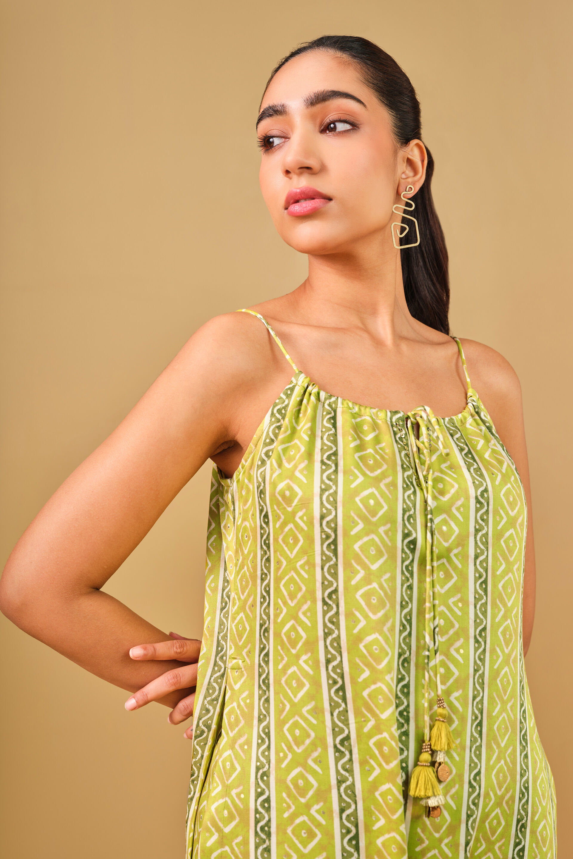 Striped Lime Green Viscose Kurta Set, Lime, image 4