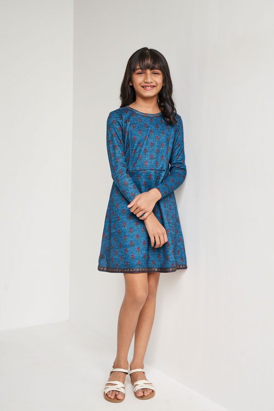 Floral Fit and Flare Dress, Teal, image 1