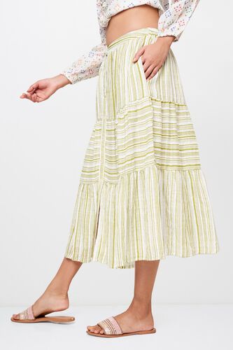 3 - Olive Stripes Calf length Skirt, image 3
