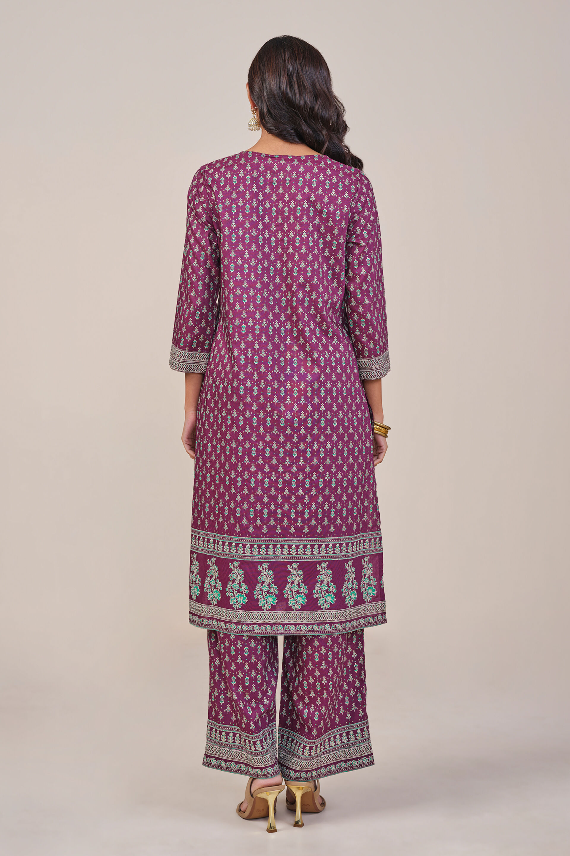 Wine Foil Print Kurta Set, Wine, image 5