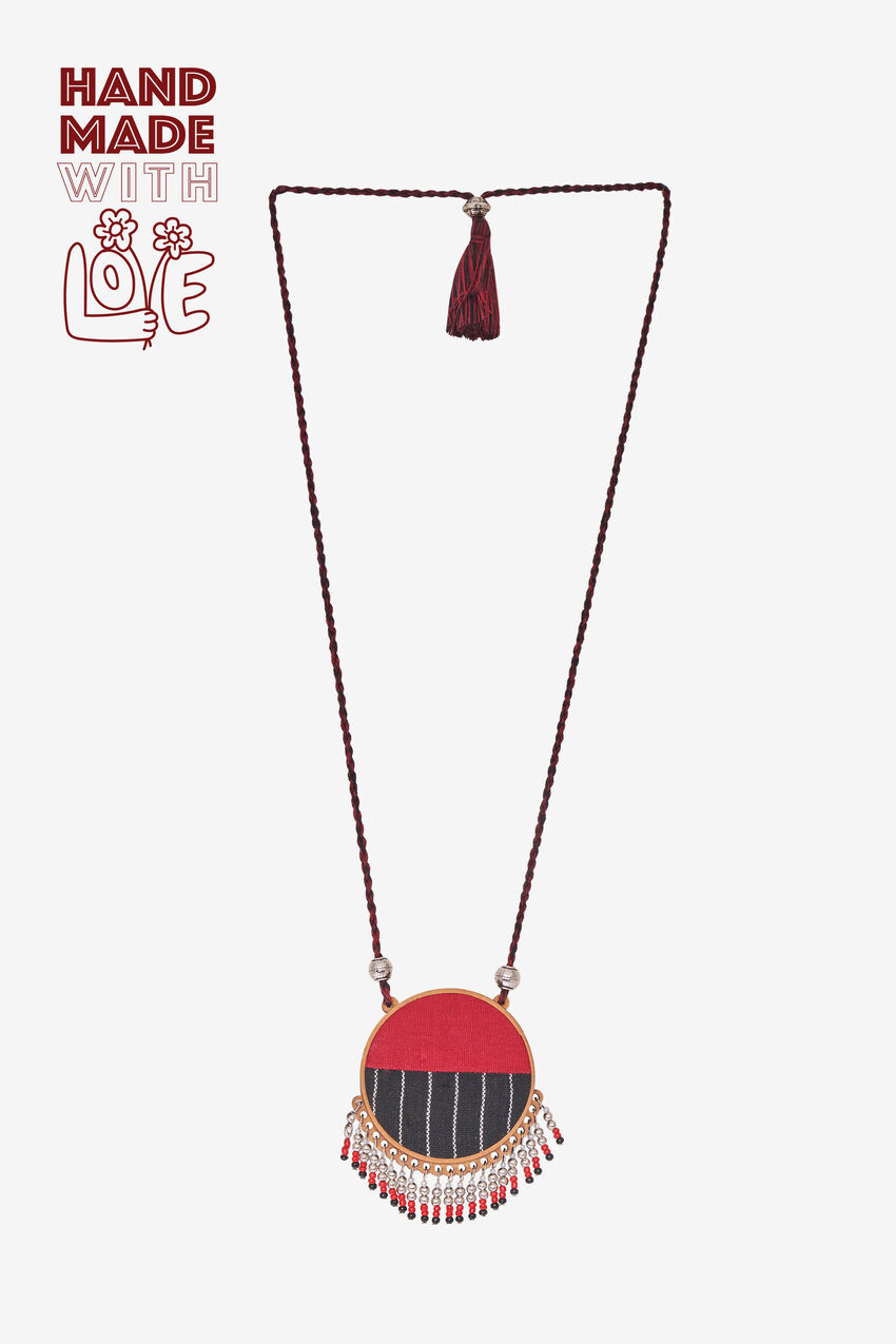 Duality Wood Fabric Pendant Necklace