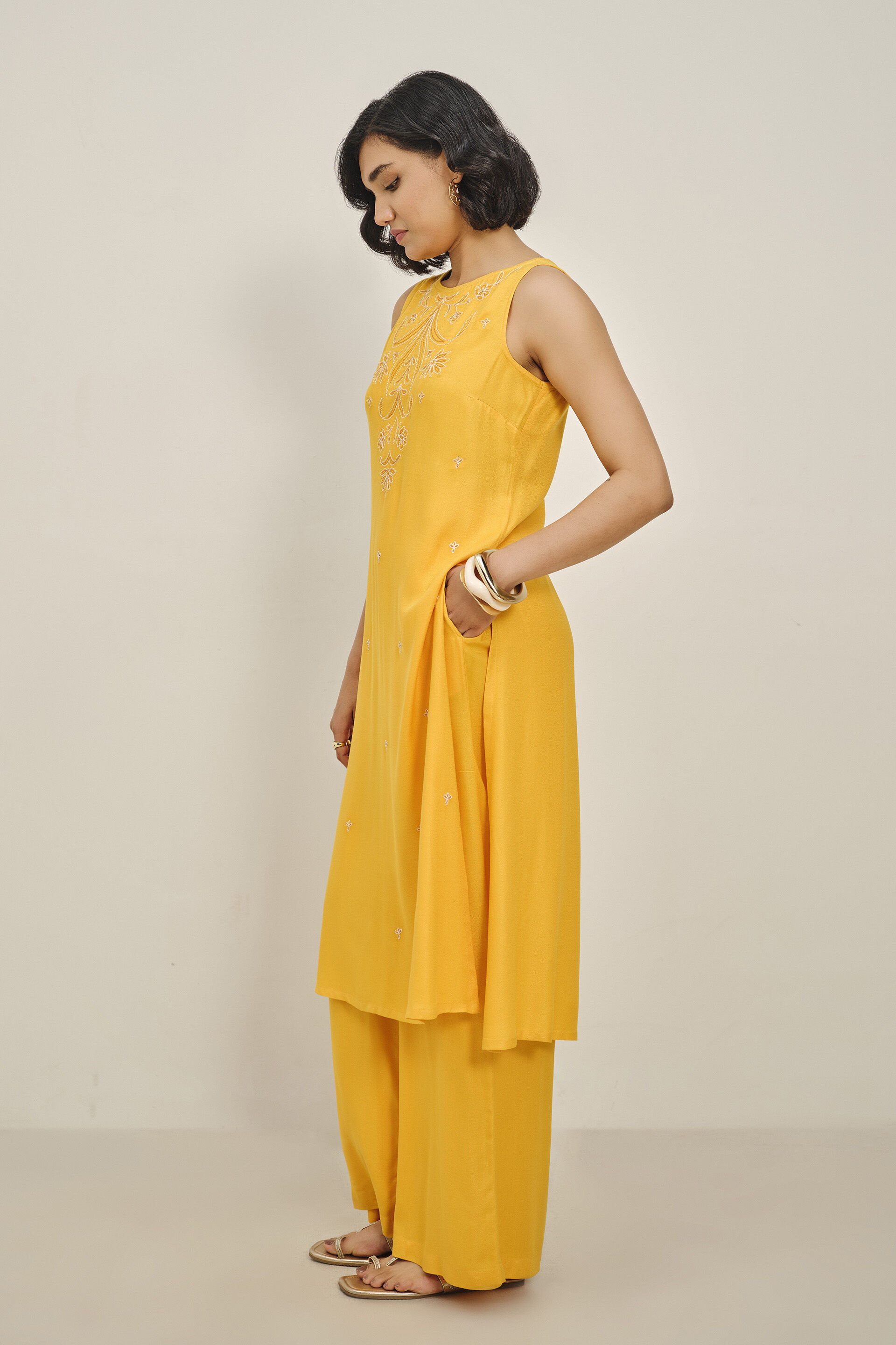 Suryaphool Yellow Kurta Set, Yellow, image 4