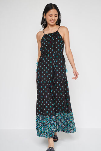 Black Floral Flared Gown, Black, image 7