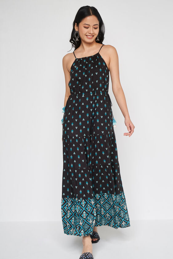 Black Floral Flared Gown, Black, image 7