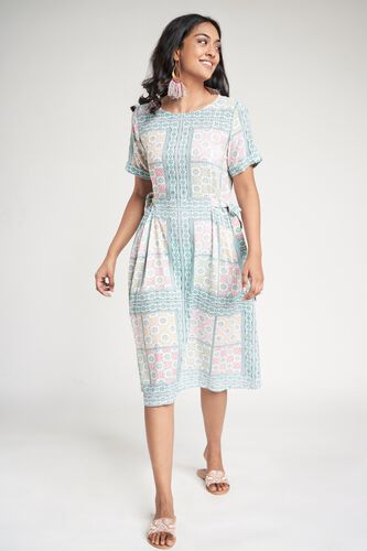 2 - Mint Floral Printed A-Line Dresse, image 2