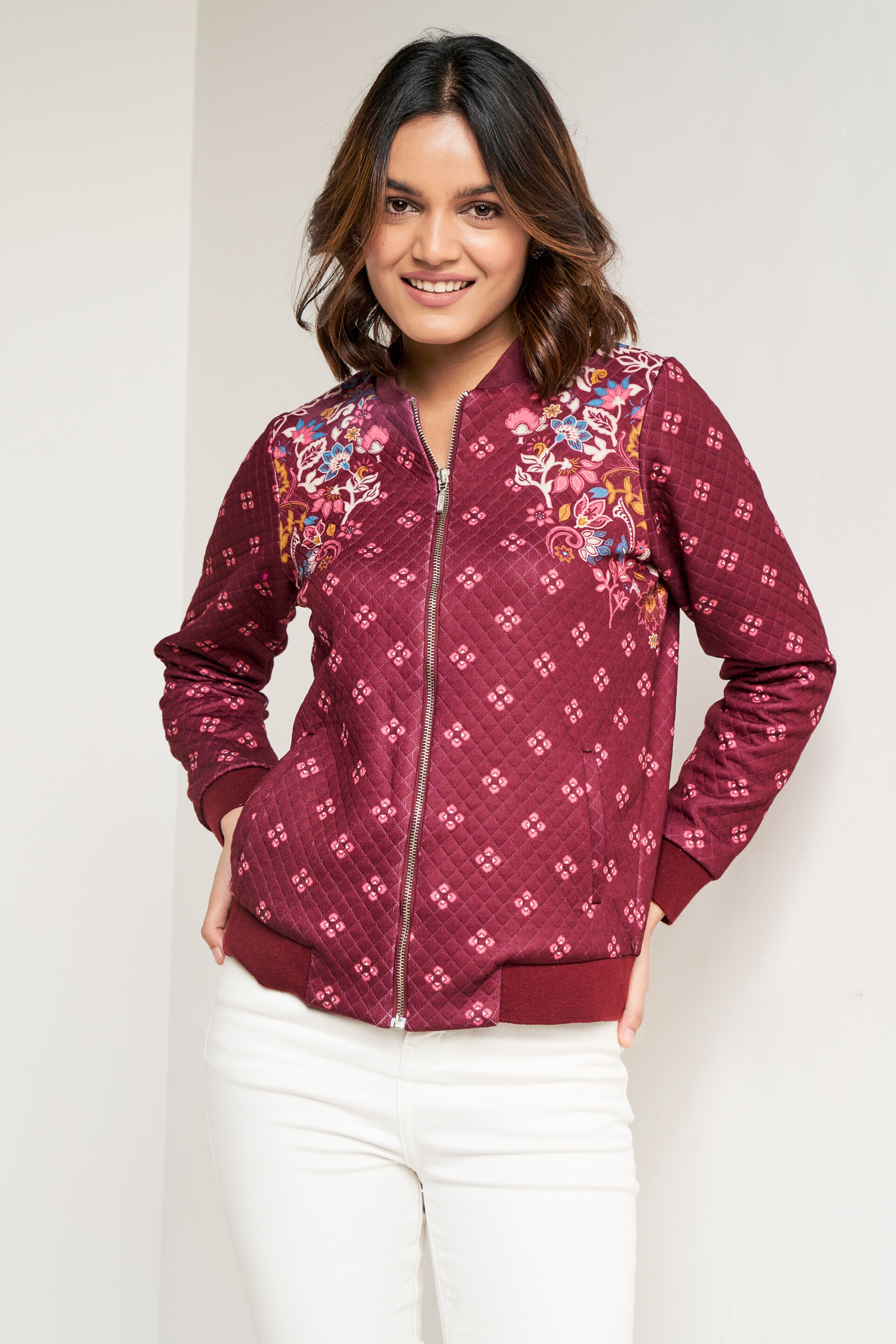 Maroon Floral Straight Jacket, Maroon, image 2