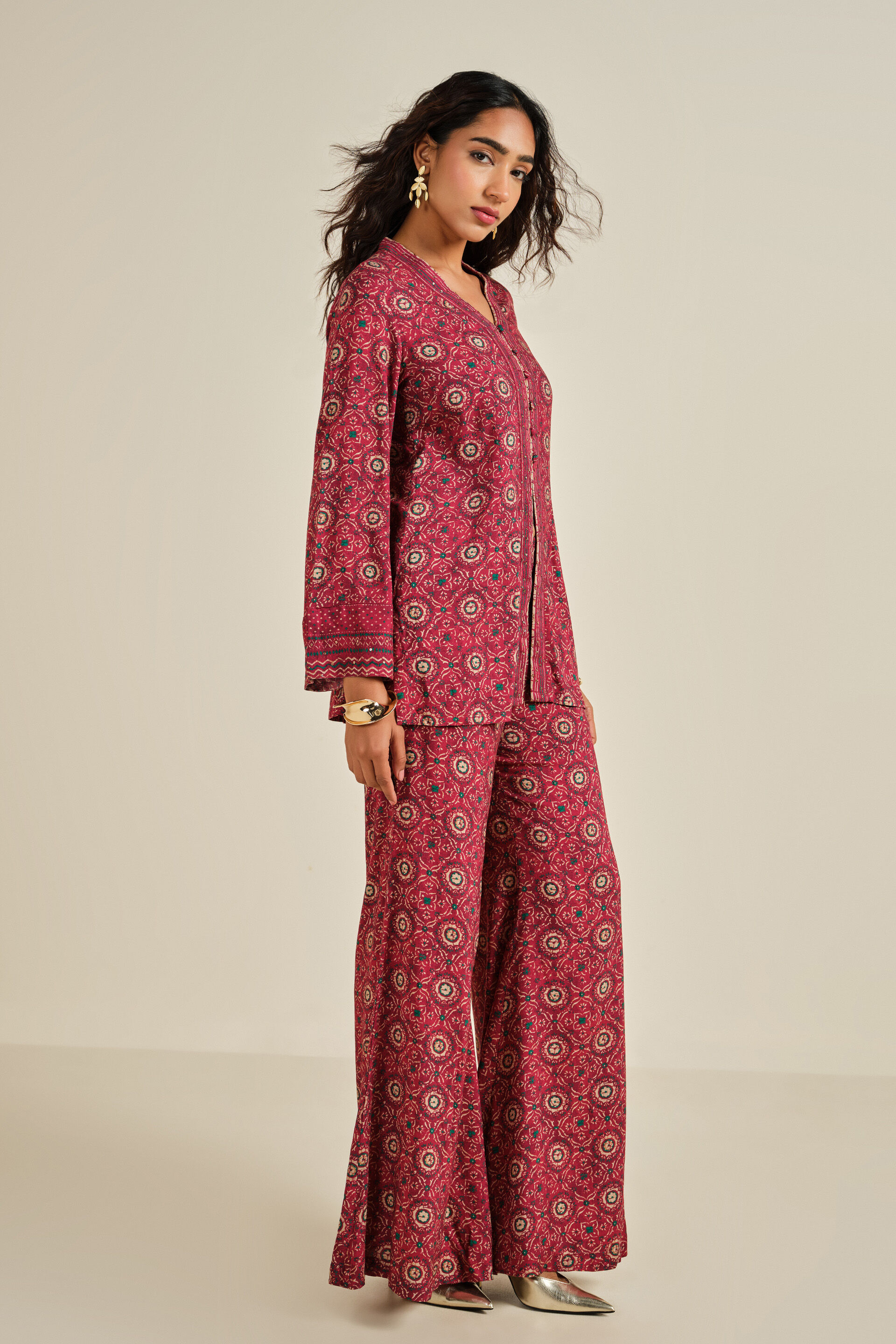 Rang-e-Mirza Kurta Set, Wine, image 4