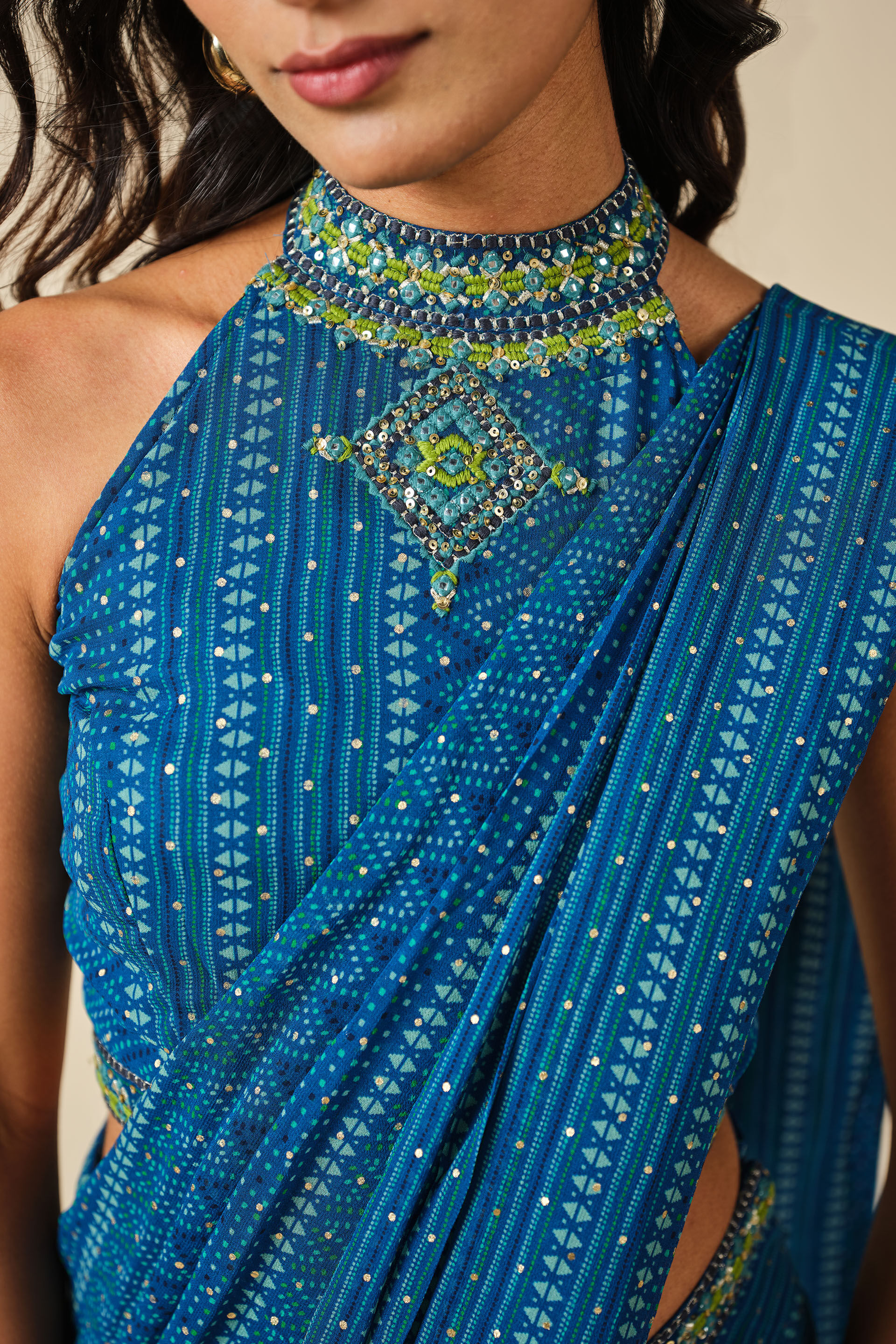 Neela Ambar Pre-draped Saree, Indigo, image 5