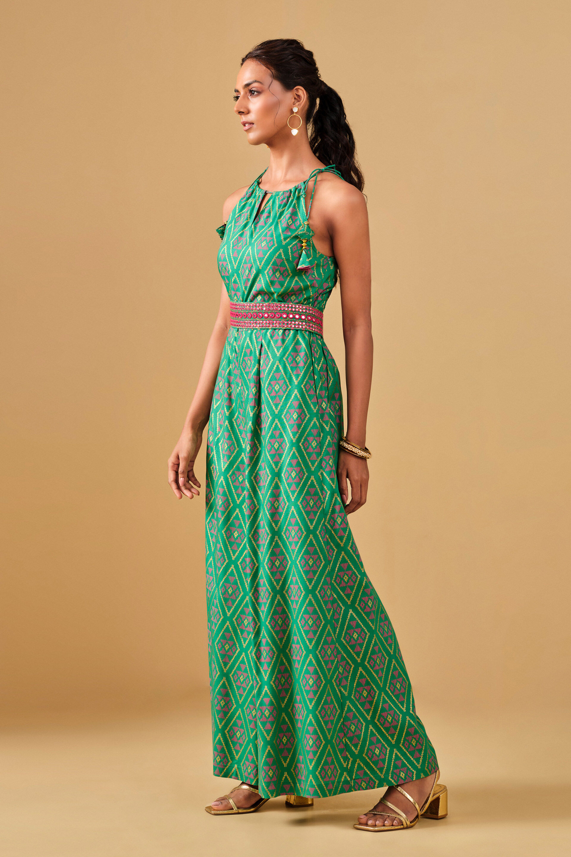 Festive Green Geometric Printed Viscose Jumpsuit, Green, image 5