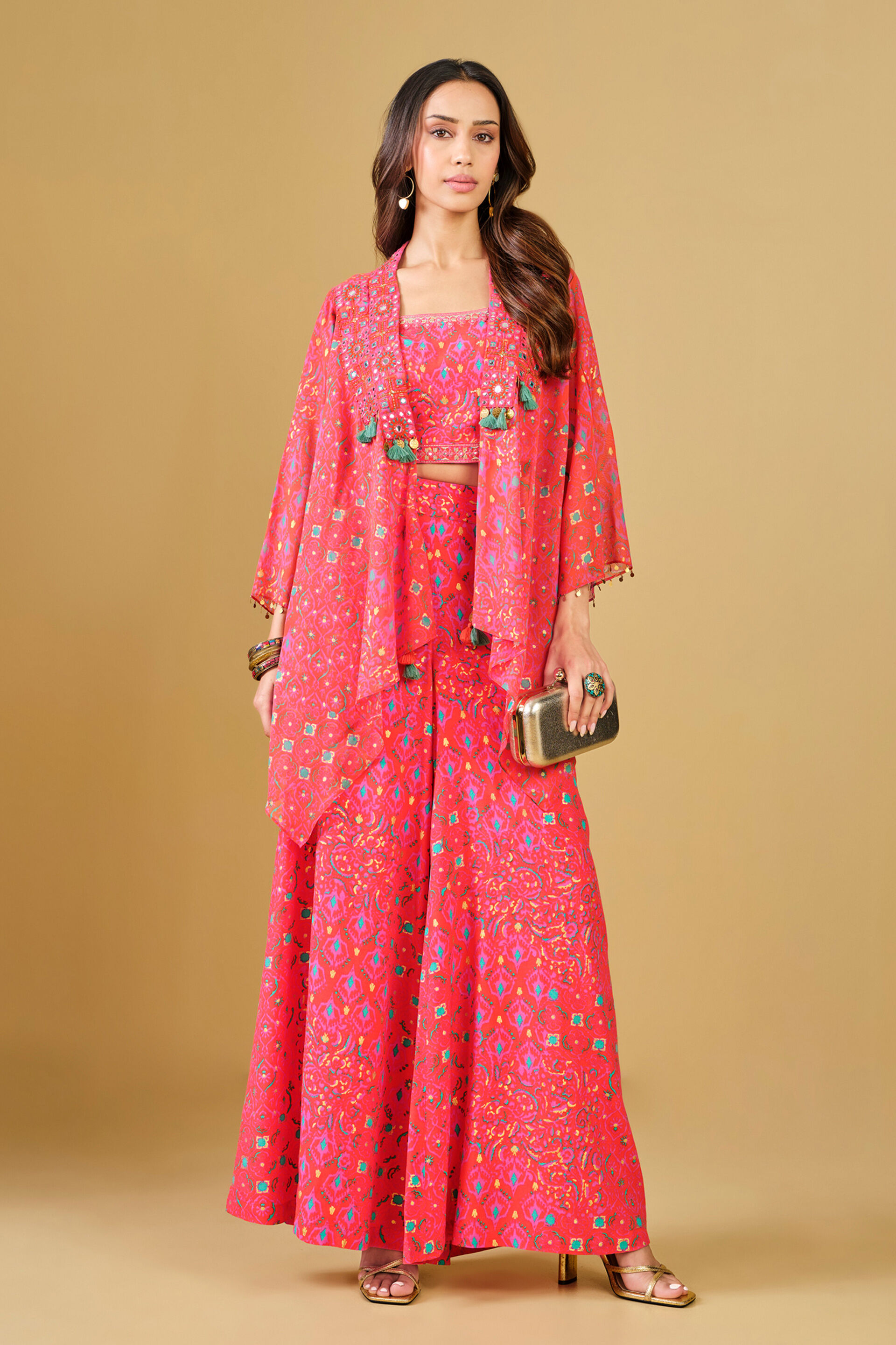 Orange Festive Crop Top Co-ord, Orange, image 5