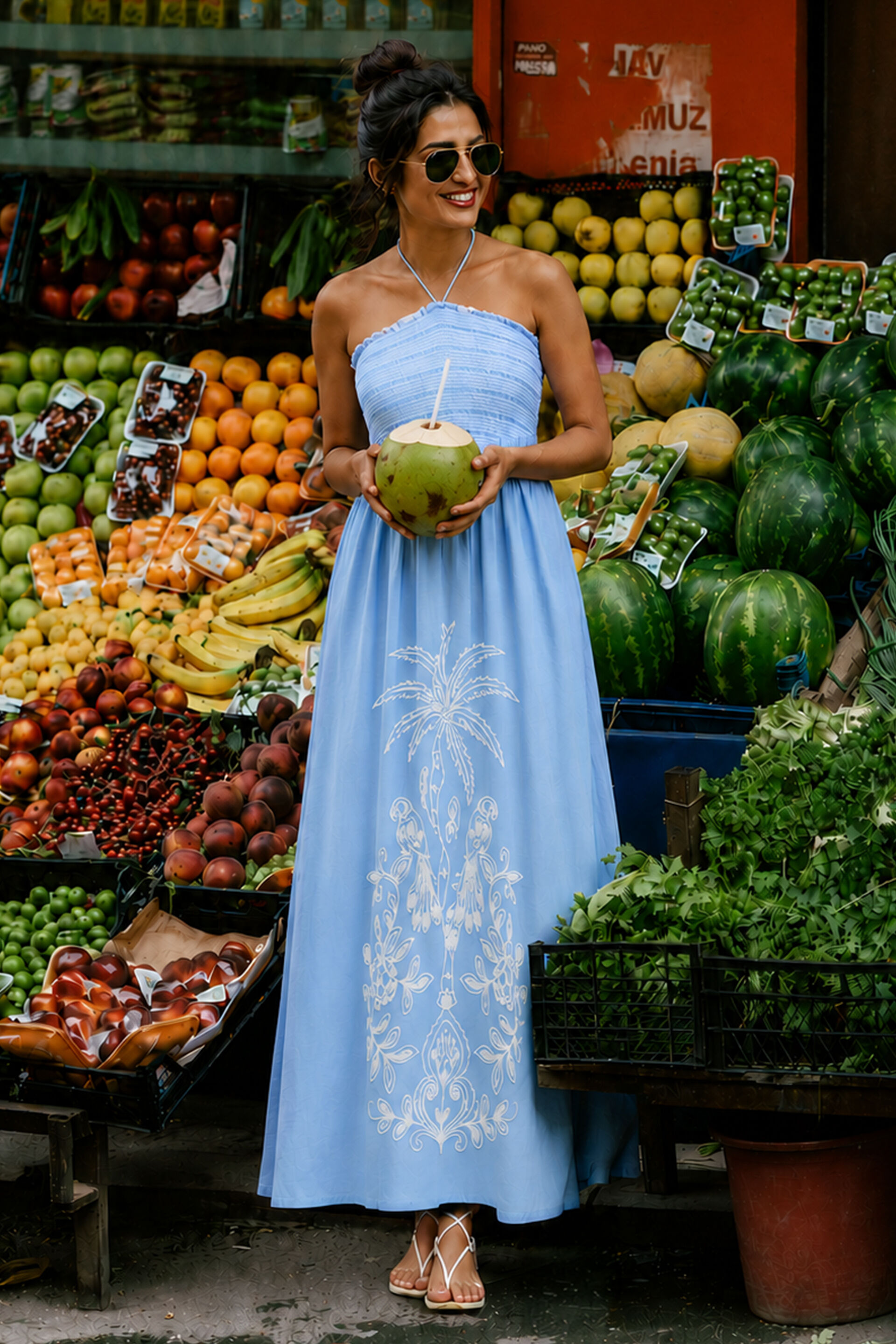 embroidered maxi dress india Floral Printed Long Dress: Modern Indian Gown by Raas USA L / Multi main image 0