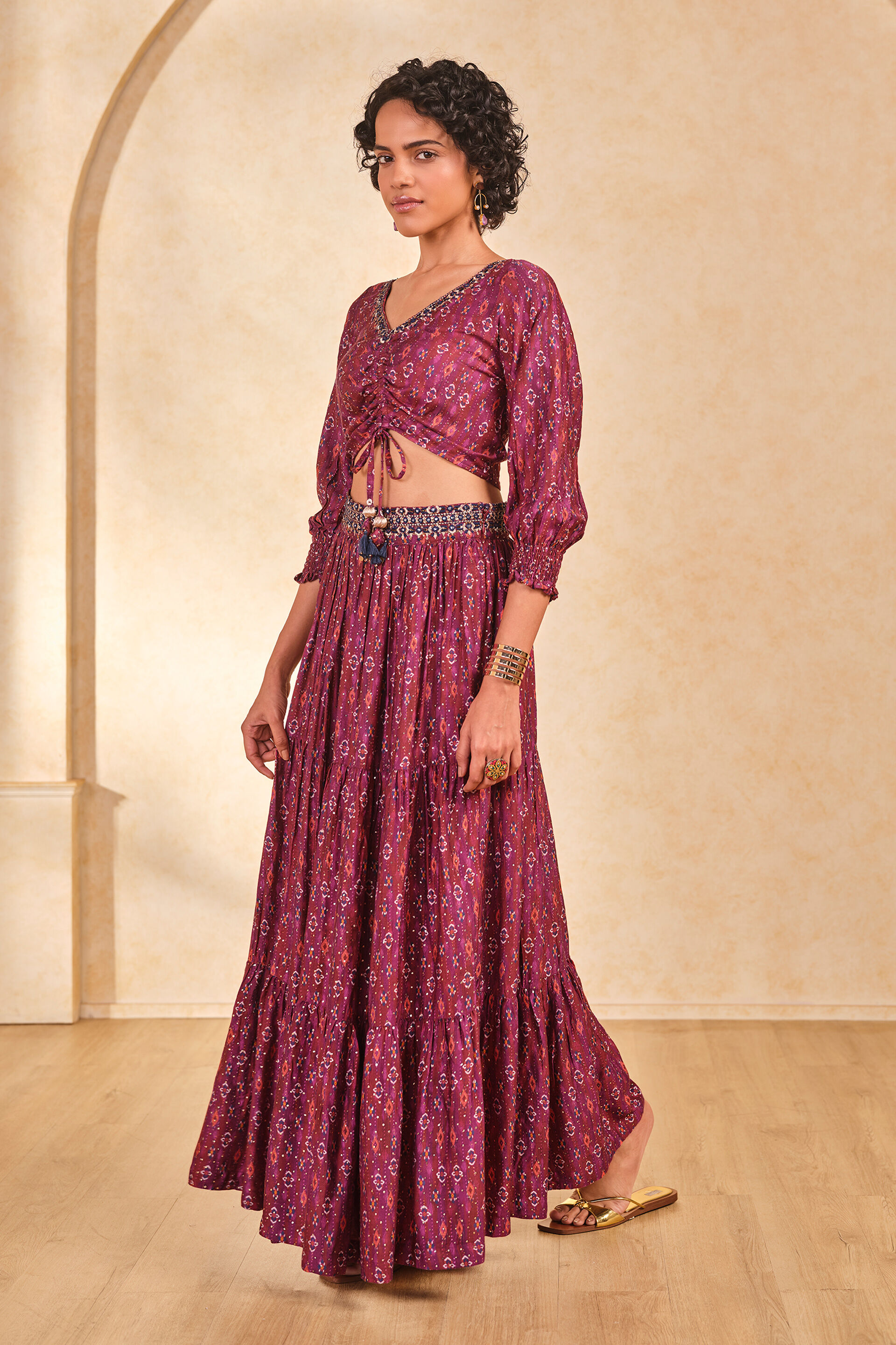 Pink Tie-up Top & Skirt Set, Pink, image 2