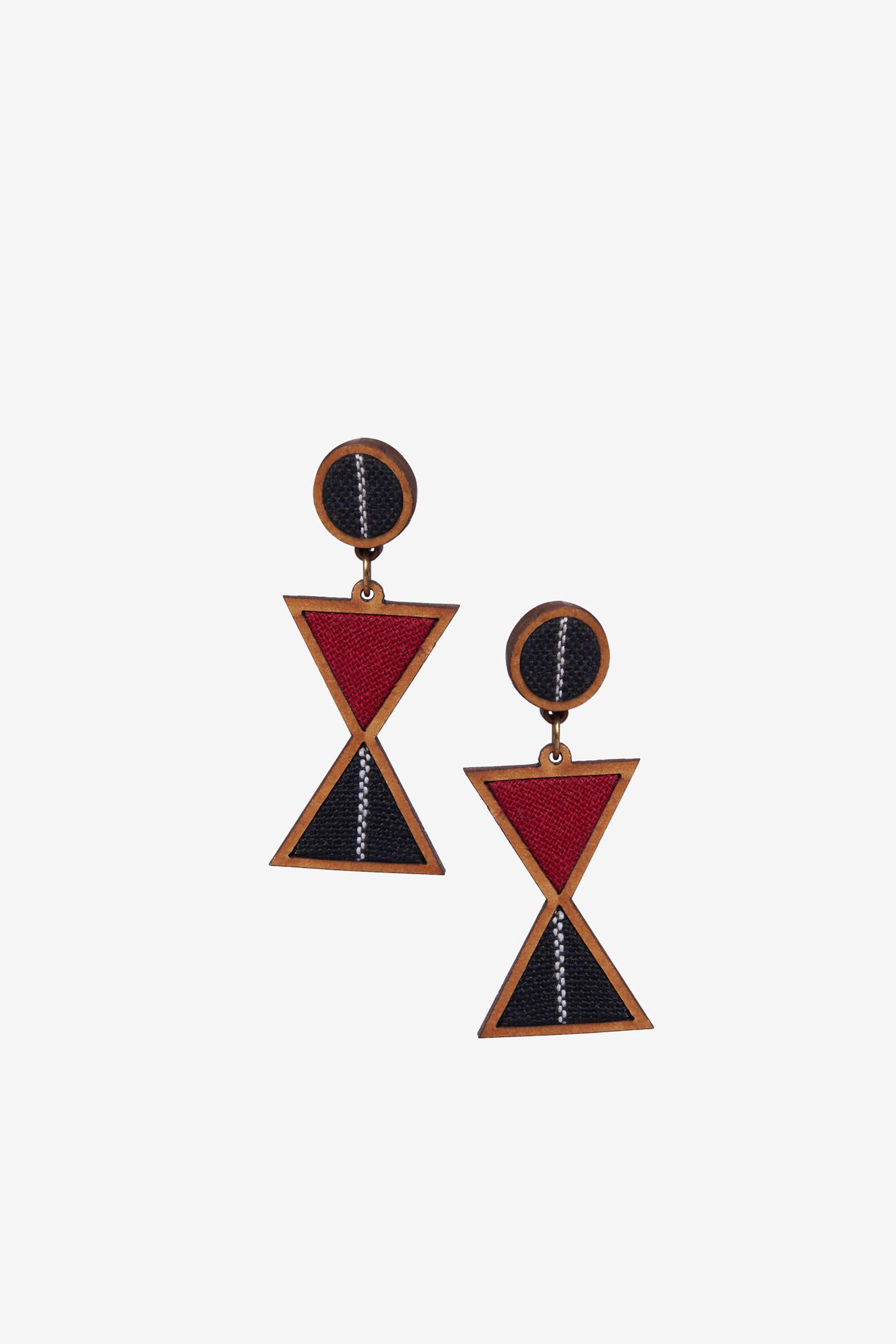 Wood-Fabric Warli Inspired Earrings, , image 1