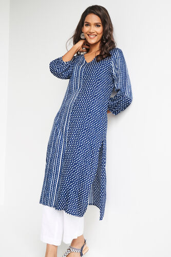 Indigo Ethnic Motifs Straight Slip-On Kurta, Indigo, image 4