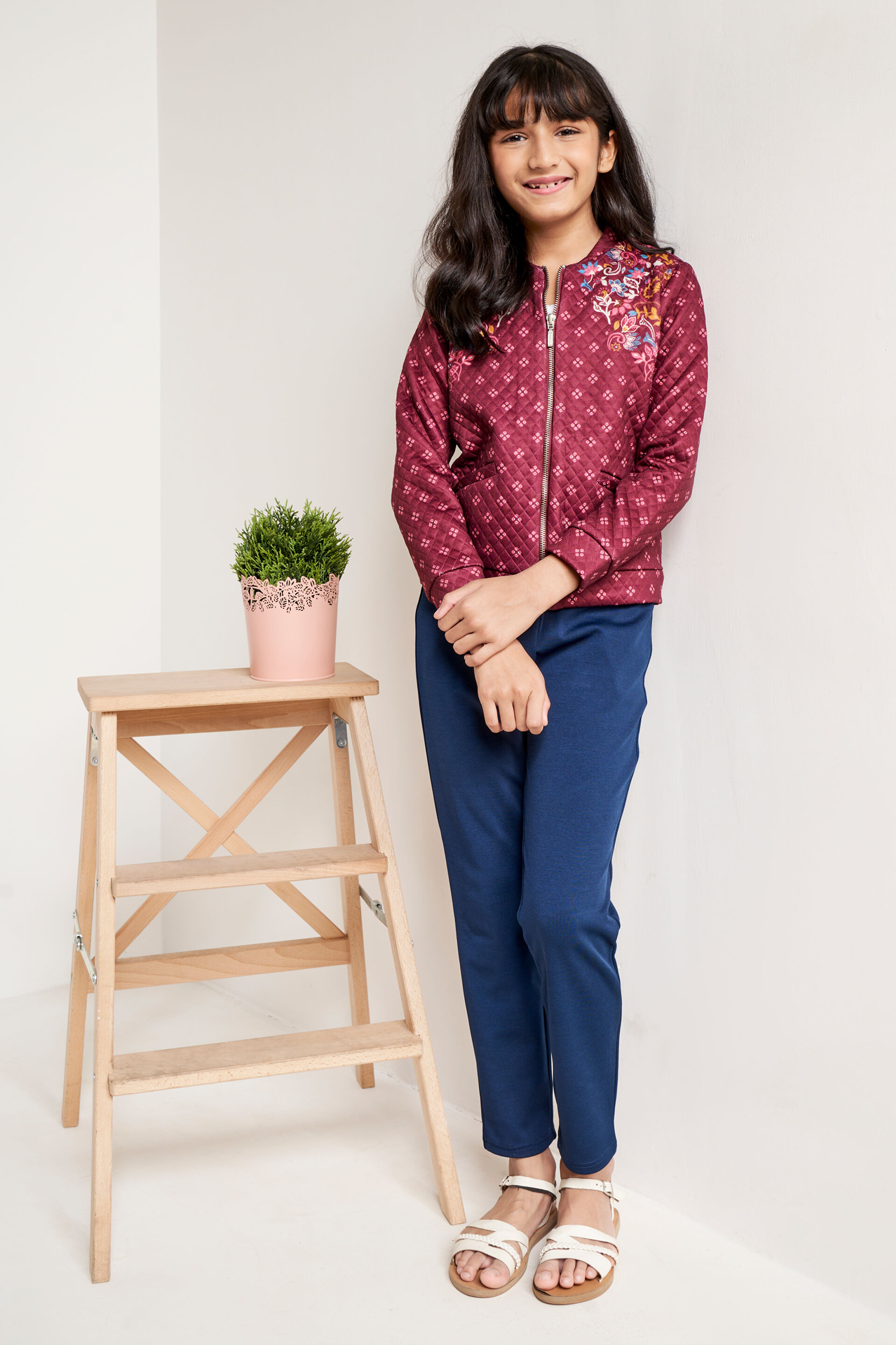 Maroon Geometric Embroidered Jacket, Maroon, image 2