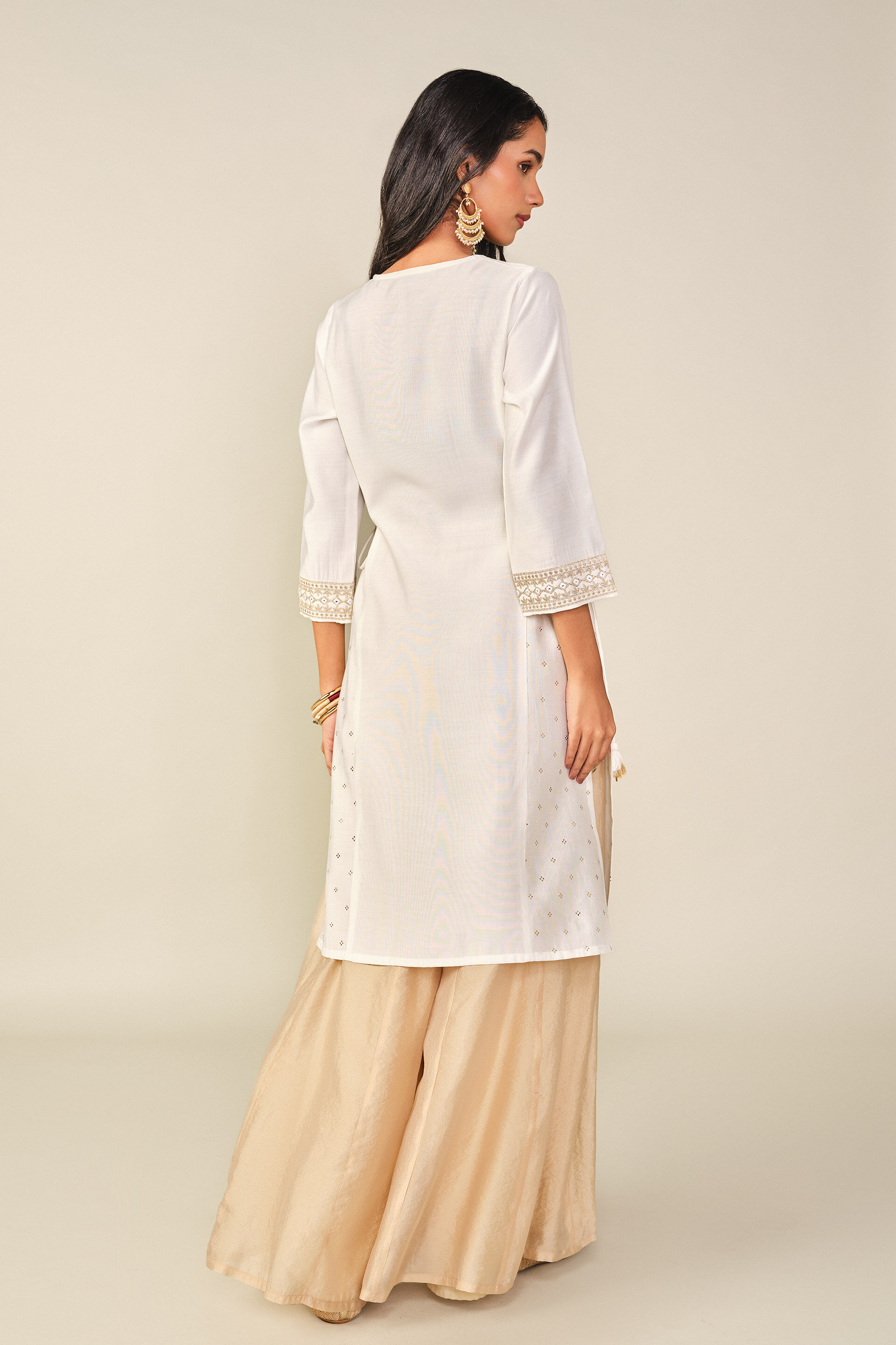 A-Line Printed Kurta in Off-White, Off White, image 5