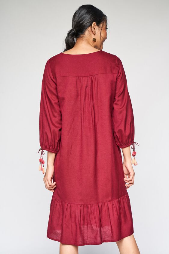 6 - Wine Embroidered A-Line Dress, image 6