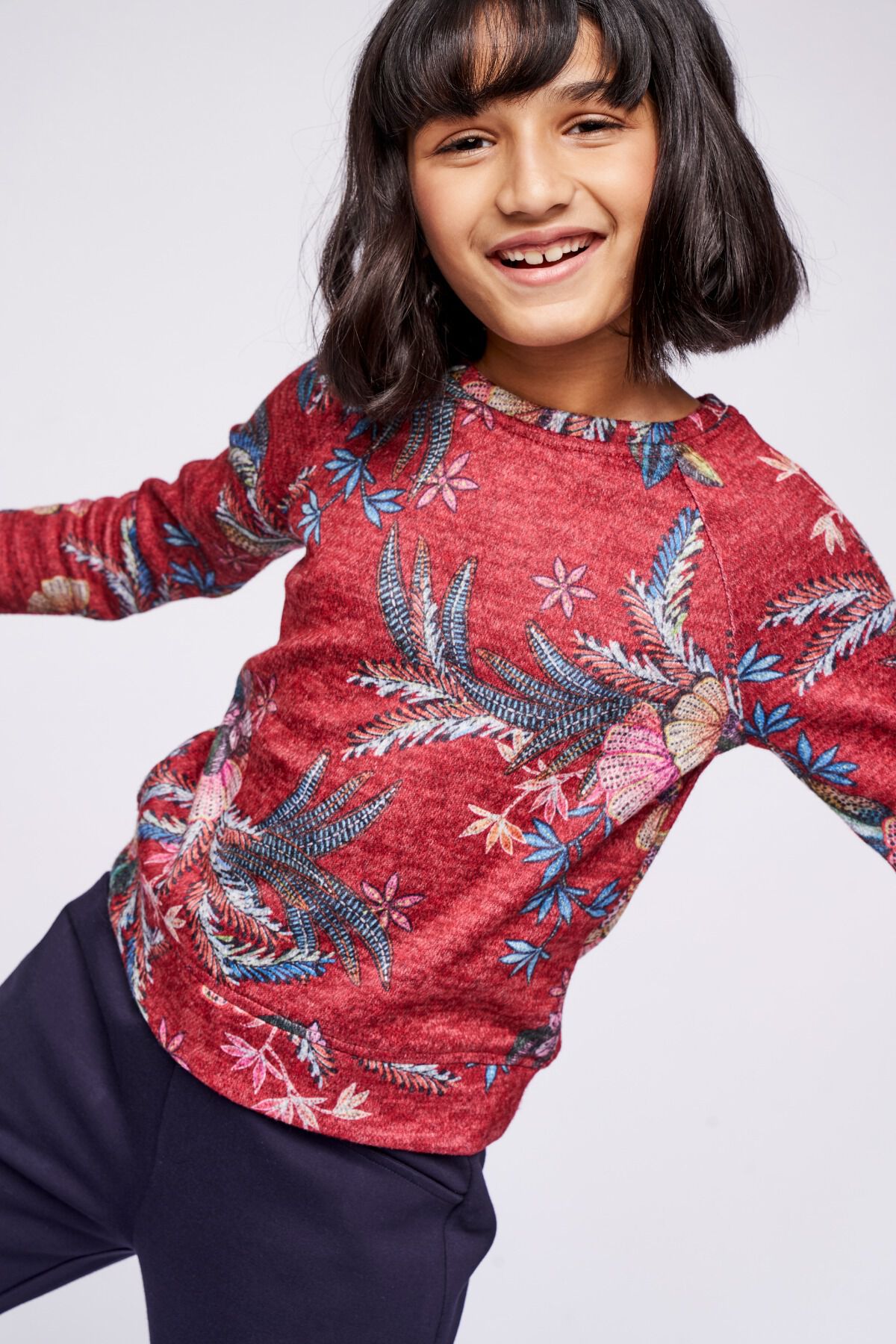 Shop Red Floral Straight Sweatshirt 