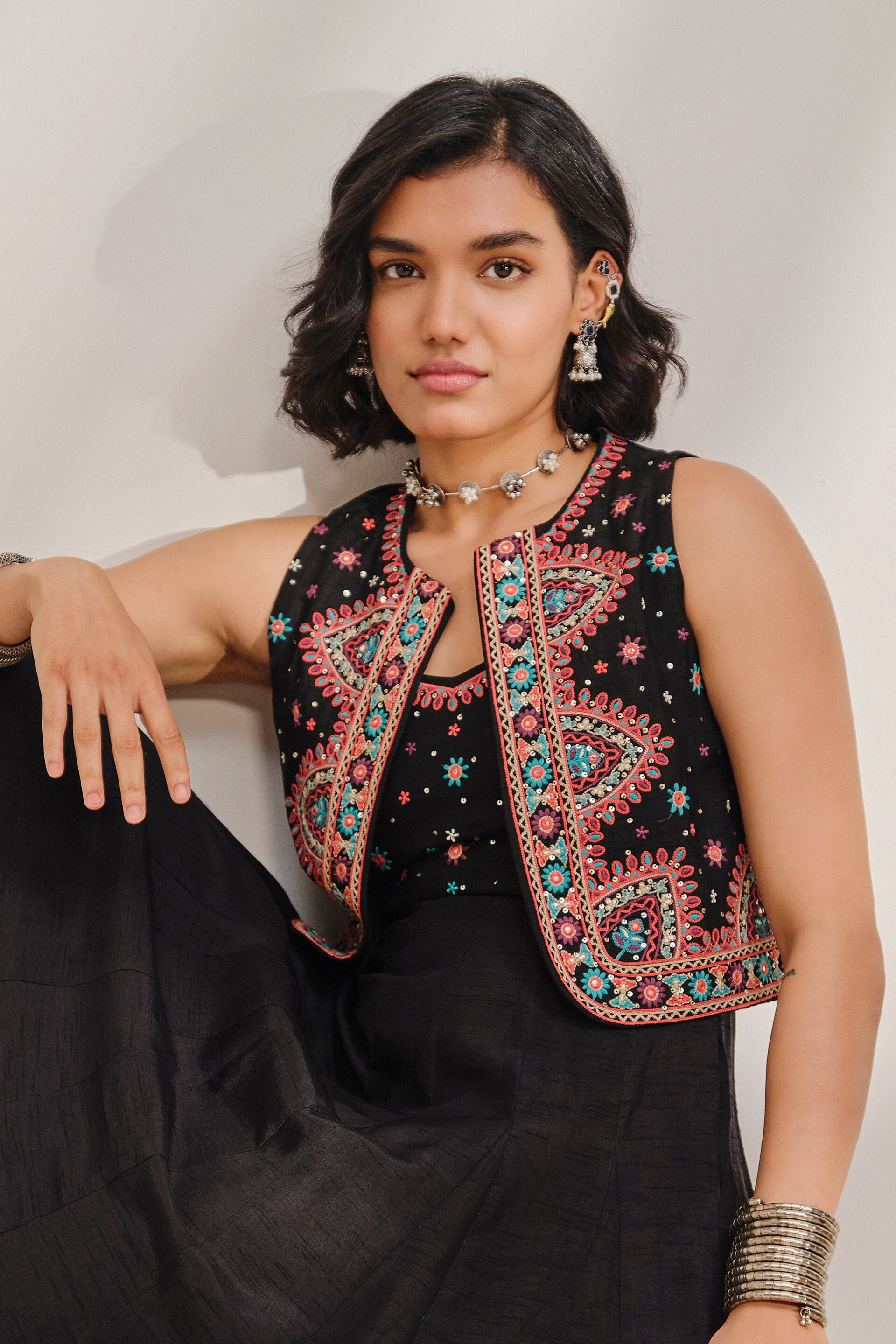 Chandni Raat Embroidered Maxi Dress, Black, image 4