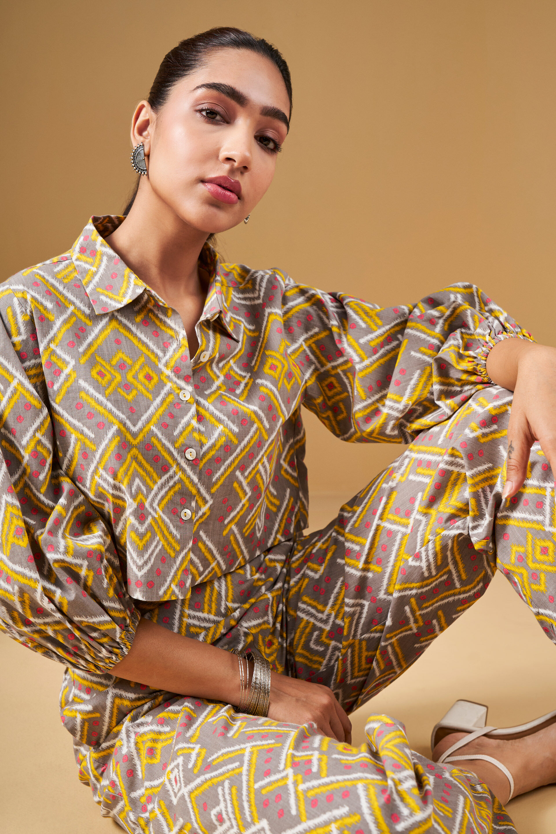 Ikat Inspired Grey Cotton Co-Ord, Grey, image 4