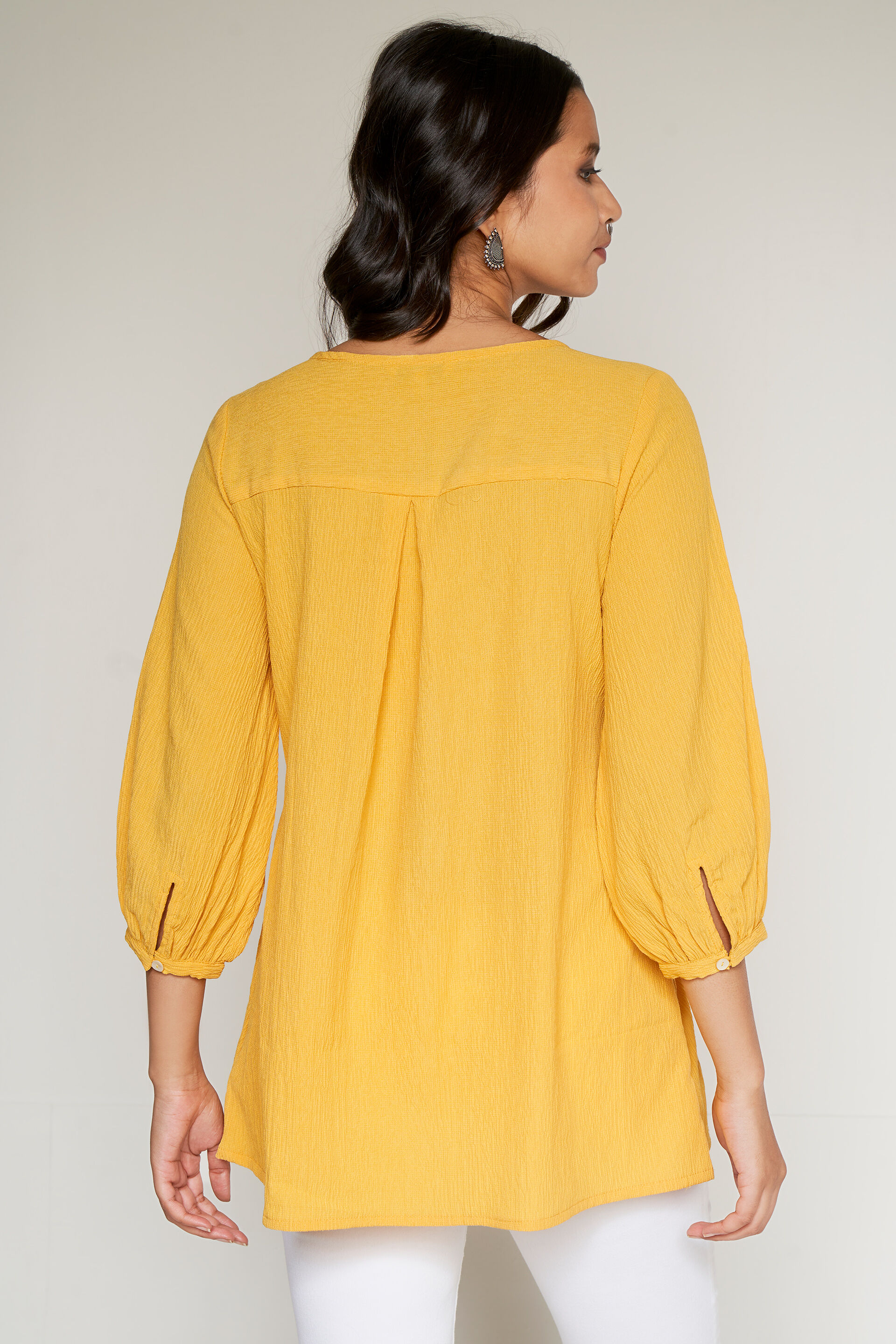 Mustard Solid Embroidered Straight Top, Mustard, image 5