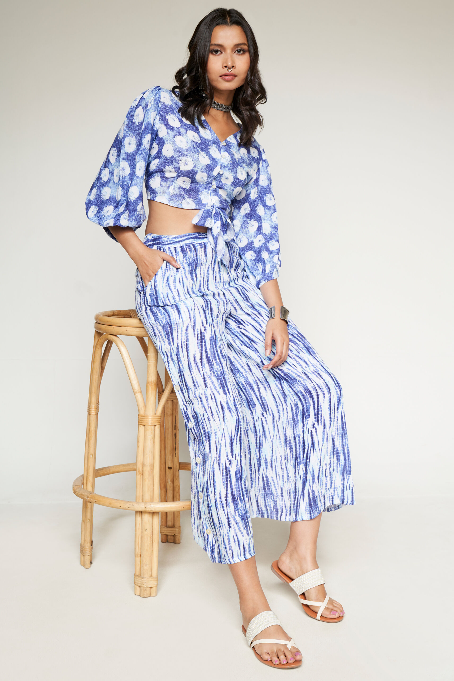 Indigo Floral Straight Set-2, Indigo, image 2