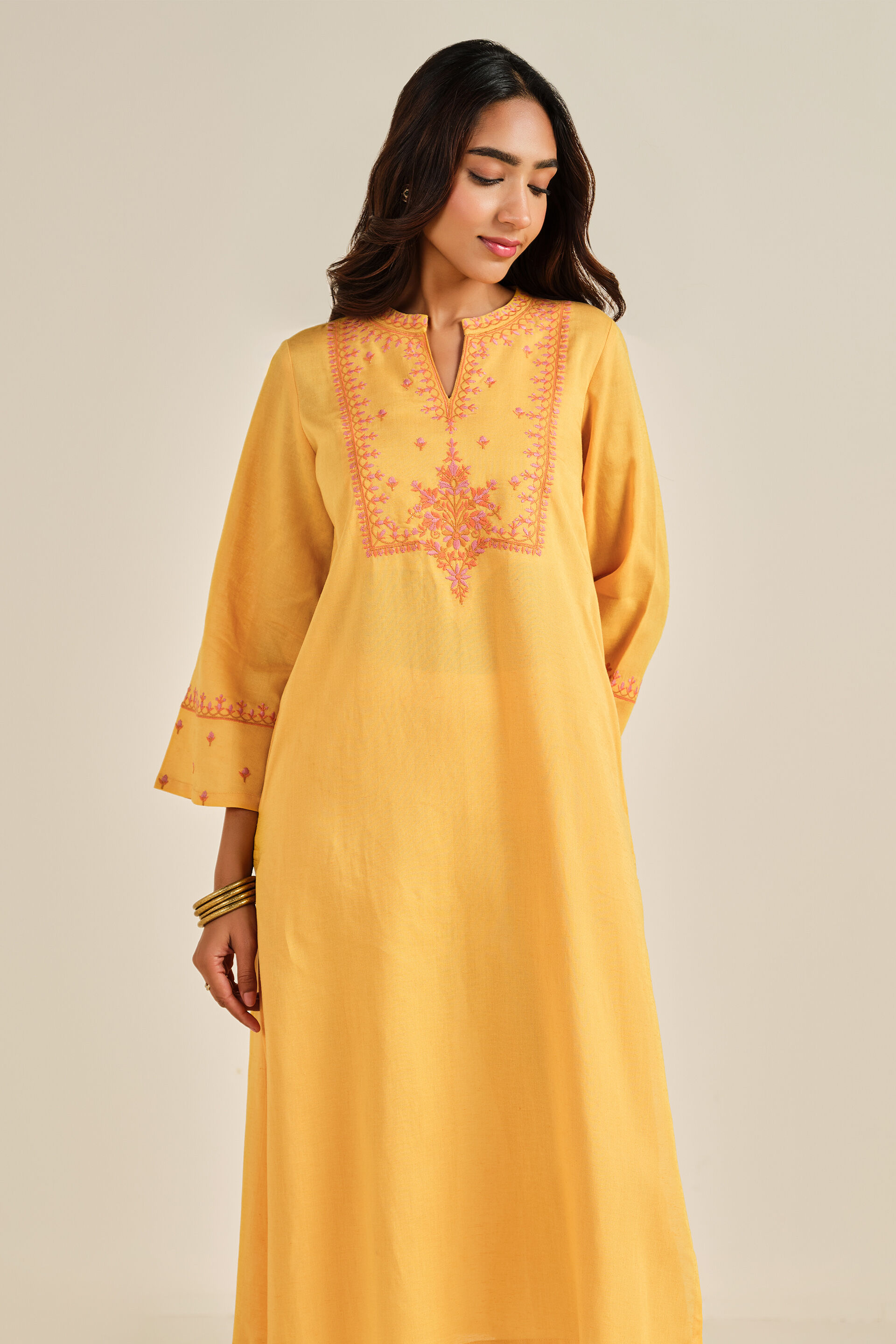 Kesar Fields Kurta Set, Mustard, image 4