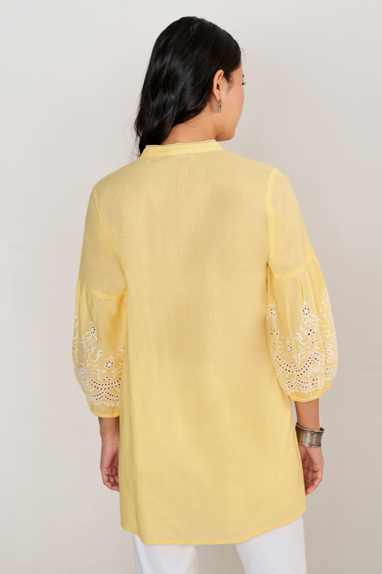 Yellow Solid Embroidered Shirt Style Tunic, Yellow, image 5